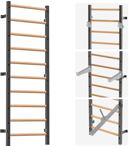 Lifeswell Espaliers muraux - Barre de traction - Mur d'escalade d'intérieur - Avec 10 échelons - Charge maximale : 150 kg - Mur de gymnastique avec barre de traction - Équipement de gymnastique