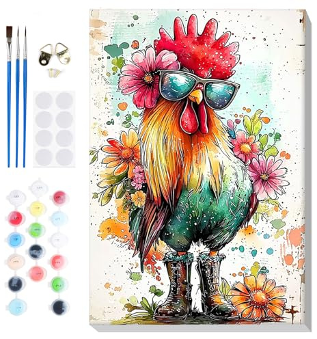Lxmsja Gallo Pintar por Numeros Adultos con Marco, DIY Animal Cuadros para Pintar Colorear por Números Lienzos, Pintura Acrilica Manualidades Adulto Decoracion Hogar Pared 20x30cm