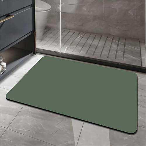 Odot Alfombra Baño Secado Rápido Alfombrilla de Baño Color Sólido Minimalista Antideslizante de Piedra Diatomita Súper Absorbente Alfombra Felpudo Suaves para bañera, Ducha (Verde,50x80cm)