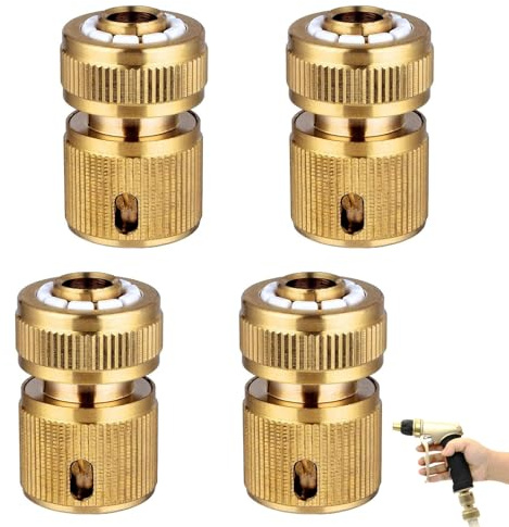 4 Pcs Metal Brass Hose Connector for Garden: Quick Hose Pipe Connectors and Fittings for 1/2-inch(12mm) - Tap Splitter for Lawns, Yards, Boats - Ideal DIYers and Outdoor Gardeners