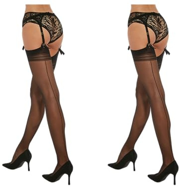 Fiore - Sexiga nylonstrumpor med sömmar för strumpeband, transparenta, 20 denier - Storlekar S, M, L, XL, XXL