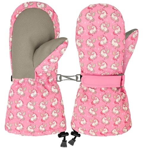 Bibykivn Kinder Winterhandschuhe & Fäustlinge – Warme wasserdichte Skihandschuhe & Schneehandschuhe für Jungen & Mädchen 2–6 Jahre–Thermo Handschuhe mit Fleecefutter & PU-Handfläche (Rosa, 2–4 Jahre)