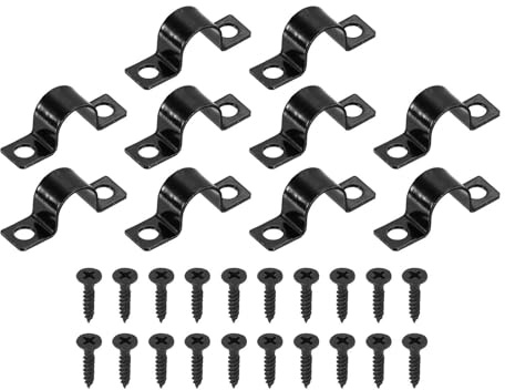 HARFINGTON 1/2 Inch U-Shaped Pipe Clamp, 25Pcs U Tube Strap Tension Clips Carbon Steel Double Hole Strap Clamp with Screws for Pipe Tube Cable Fixing (13mm, Black)