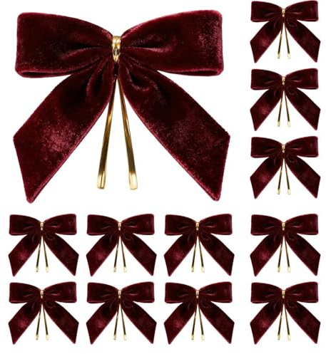 hankousi 12 fiocchi decorativi per albero di Natale, colore rosso vino, in velluto, per albero di Natale, ghirlande, fai da te, decorazioni per feste, matrimoni