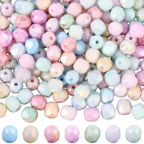 SUNNYCLUE 1 scatola Da 210 pezzi 7 colori Perline Sfaccettate In Vetro Perline di Pietre Preziose Finte Sfuse 6 x 6mm Distanziatori di Cristlega Galvanizzato Colorato per La Creazione di Gioielli Coll