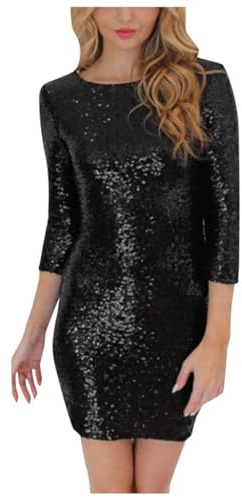 Generisch Dam paljettklänning med ärmar och glitter, elegant aftonklänning för festliga fester, slim backless cocktailklänning som promklänning, 01, L