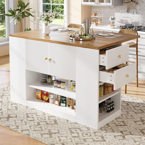 Trdlpyn Isola della Cucina Indipendente con Piano di Lavoro Pieghevole, Armadio con Cassetti e Ripiani, Armadietto a Buffet, Tavolo da Pranzo 140 x70x90cm