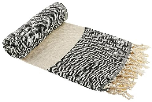 Stefano Ferrante ELMAS Hamamtuch Saunatuch Pestemal Fouta Strandtuch Badetuch Handtuch Baumwolle Backpacker 100x180 cm (Schwarz)