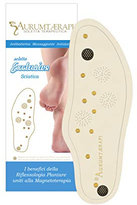 Solette Scarpe Uomo/Donna per Sciatalgia | Soletta Sciatica Aurumtaerapi | 100% Made in Italy | Solette In Cuoio con Oro e Argento Ideate per soggetti con Infiammazione Nervo Sciatico