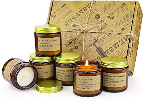 Velas Perfumadas, Juego de Velas 6 Pcs, Velas Aromaticas, Velas de Aromaterapia Cera de Soja, Regalos Originales para Mujer, Adecuadas para Dormitorio, Cumpleaños, Navidad Día de San Valentín Regalos
