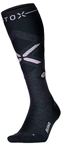 STOX Energy Socks, skidstrumpor dam, kompressionsklass 23–32 mmHg, skidstrumpor, kompressionsstrumpor, merinoull, skidåkning, kompressionsstrumpor, stödstrumpor, inga kalla fötter, Mörkblå/rosa, S