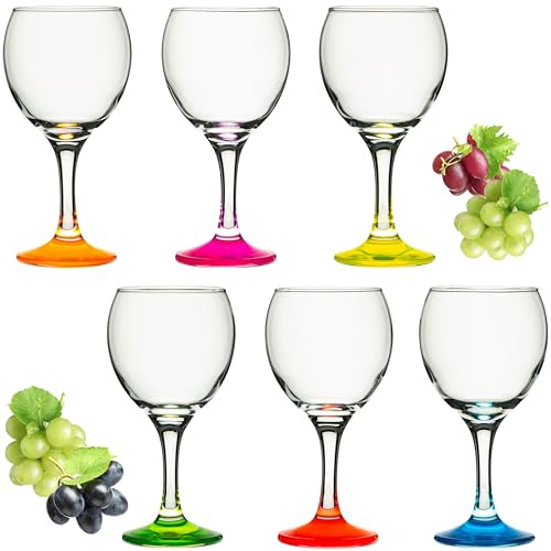 PLATINUX Bicchieri colorati in vetro da vino con manico colorato, 220 ml, set da 6 pezzi, bicchieri da vino bianco