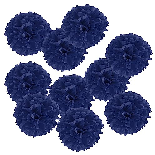 PATIKIL 4 Tejido Pompón Pompones Flores, 10 Paquete Papeles Flores Bolas para Boda Nupcial Ducha Cumpleaños Despedida Soltera Fiesta Telón Fondo Decoración, Azul marino
