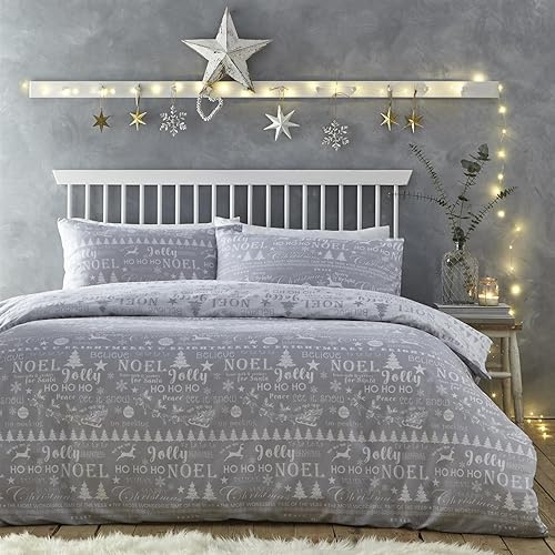 Charlotte Thomas Jolly jul påslakanset silver jul sängkläder set king size, grå