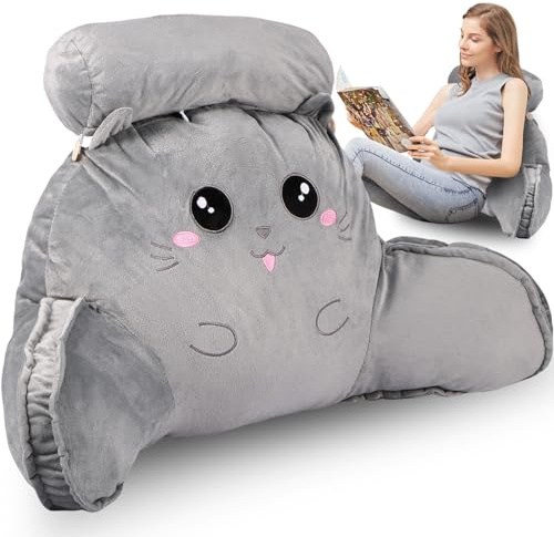 Jetcloud Bed Reading Pillow Comfortable Backrest Cushion 70x43cm Detachable Relax Pillow Cuddle Arm Back Pillow Lumbar Support Cushion Washable Cover for Sitting Reading Watching TV Games(grey)