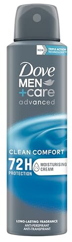 Dove Deodorante Dove Men + Care Clean Comfort Spray Advanced Care, Deodorante Uomo, con 1/4 Crema Idratante, Formula Idratante e Delicata sulla Pelle, Protezione Fino a 72 Ore, 150 ml