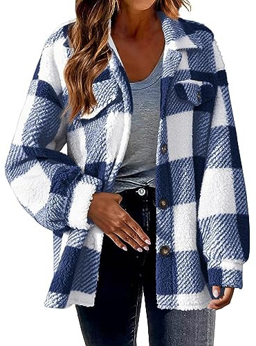 Chanpning Veste Chemise Polaire Femme Chemisier En Flanelle Carreaux Surchemise Manches Longues Automne Hiver Blouse Manteau Polaire Chaude Oversized Décontracté Chemise Mode Bûcheron Veste