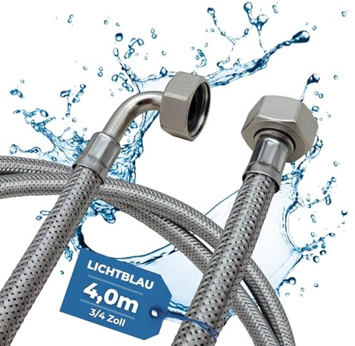 Lichtblau Tuyau en acier inoxydable résistant aux torsions I 4 m I Raccord 3/4 pour machine à laver et lave-vaisselle I Tuyau blindé coudé/droit avec joint I Utilisation universelle