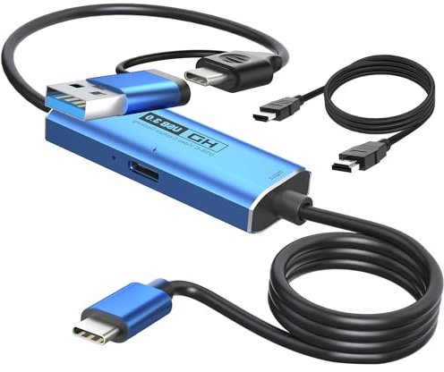 YCE Videoaufnahmekarte 4K HDMI + 100W PD auf USB-C/USB 3.0 1080P Capture Card mit 2M Draht Game Capture HDMI bis USB Adapter Laptop verbinden für Live Streaming,Gaming,Videokonferenz