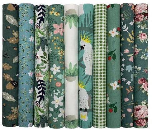 Jukway - Paquete de 10 piezas de tela de algodón cuadrada de 25 x 25 cm, con estampados florales, para patchwork, costura, acolchado, manualidades, manualidades para punto, scrapbooking, trabajo