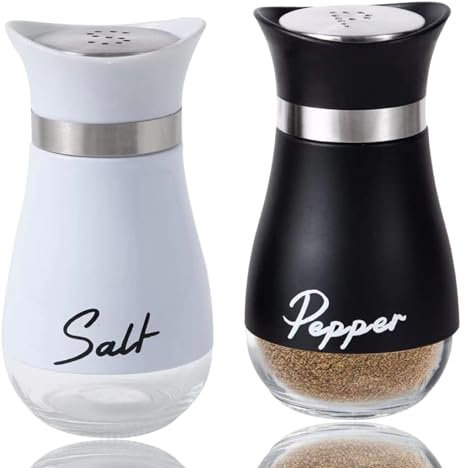 Quixotical 2 Pièces Salière et Poivrière en Acier Inoxydable 120 ml, Set avec Fond en Verre, Pour Cuisine, Maison et Restaurant