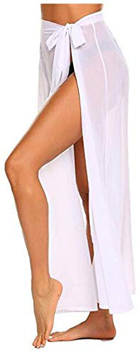 LZPCarra Strandkjol dam lång – strandklänningar dam sommar midi, muslin chiffong sexig pareos strandklänningar bikini cover up sommar badmode sarong cover up baddräkt täckande chiffong omlottkjolar,