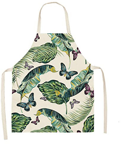 HJOSWVNS Delantal Cocina Hombre Mariposa De Hoja De Palma Delantal Cocina Mujer Algodón Cáñamo Delantales de Cocina Antimanchas Delantal Hombre Ajustable Mandiles de Cocina Resistente Desgaste 55x68