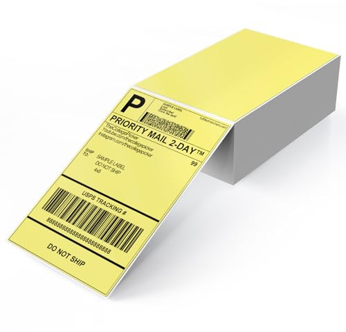 YIKIADA Lot de 250 étiquettes d'expédition jaunes en vinyle autocollantes thermiques imperméables perforées thermiques directes pour bureau, entrepôt, adresse