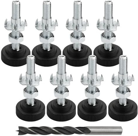 8 Stück Stellfüße M8 X 50 mm mit Einschlagmuttern, Kontermuttern und Metallbohrern, Verstellschraube M8, Möbelfüße, Gummifüße M8, Gummifüße Schraubbar für Möbelbeine Holzmöbelfüße