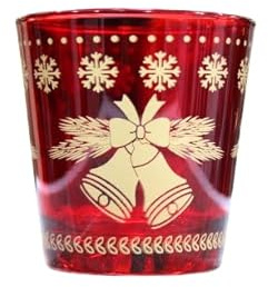 Omniacasa Set di 6 Bicchieri Natalizi in Vetro Rosso con Campane e Fiocchi di Neve Colore Oro, Ideali Per La Tavola di Natale