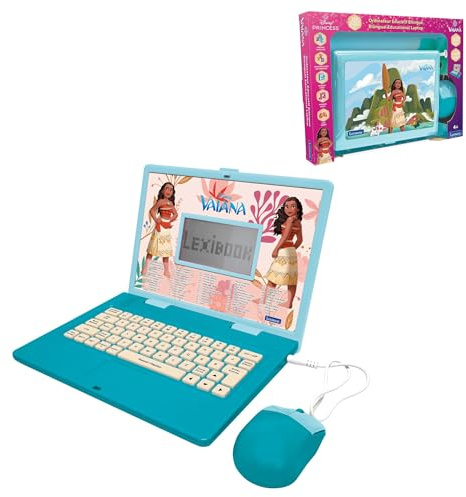 Lexibook, Princesas Disney, Ordenador Educativo Vaiana bilingüe FRANCÉS/Inglés, Juguete para Niños con 124 Actividades de Idioma, Escritura, matemáticas, lógica, música y Juegos, JC598VNFR, Azul