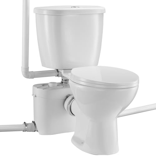VEVOR WC Broyeur Sanitaire, Pompe de Relevage Puissante de 700 W, Système de Toilette Compact avec Broyeur à Décharge Arrière et à Chasse d'Eau, 3 Entrées, pour Évacuation des Eaux Usées, Sous-sol