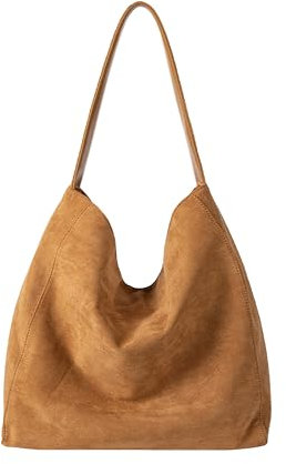 Gluckstar Handtasche Damen Groß, Künstliche Wildleder Tasche Damen, Elegante Shopper Tasche für Frauen, Modische Schultertasche für Freizeit, Arbeit, Reisen, Khaki