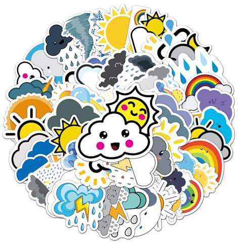 50 adesivi meteorologici per diari, calendari, decorazione per laptop, decalcomanie in vinile impermeabili di alta qualità per progetti fai da te e accenti per la casa, stampati con grafica chiara di