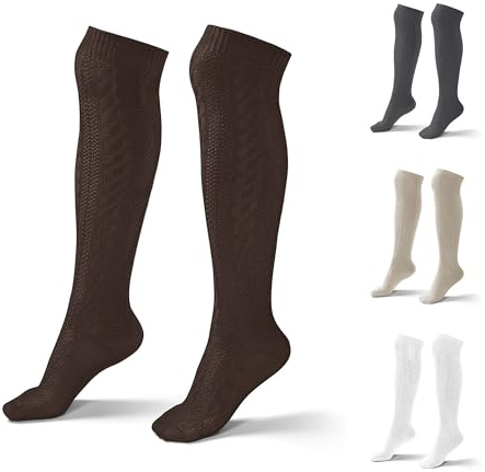 Atforna Calcetines largos para traje regional para hombre y mujer, de algodón, para Oktoberfest y otras celebraciones, paquete de 1 unidad, tallas 35 hasta 50, marrón, 39-42