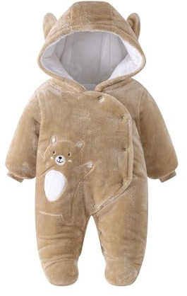 JiAmy Baby Fleece Snowsuit with Hood, Newborn Baby Girls Boys Winter Clothes Suits Light Brown 0-3 Months