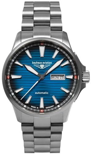 Bauhaus Herrenuhr Aviation Iron Annie Automatik Titan/Blau 2862M-3