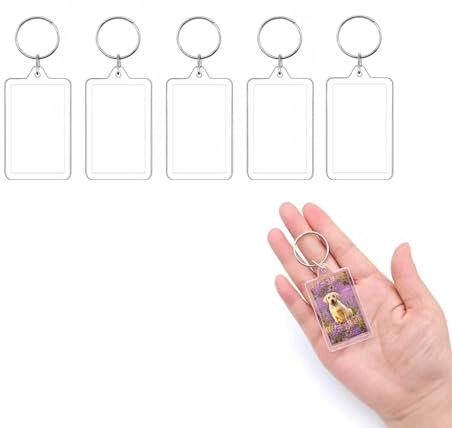 JZK 5x Porte-clés personnalisés vierges à double face, porte-clés transparent en acrylique pour photo, créez vos propres porte-clés pour le bricolage, kit de fabrication de porte-clés avec photo