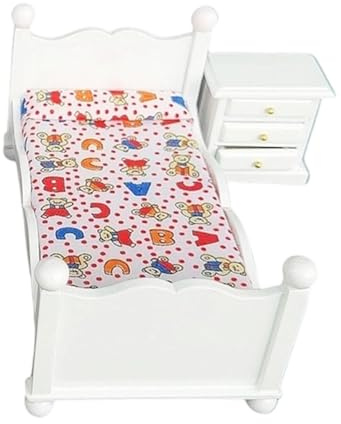Ensemble de meubles de chambre à coucher miniatures en bois pour enfants créatifs - Lit et table de chevet miniatures - 1/12