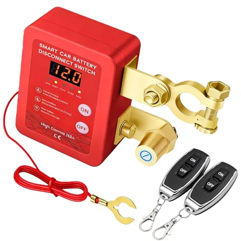 Coupe Circuit Batterie 12V, 11.2 x 10.2 x 6 cm Coupe Batterie 12V, Coupe batterie Voiture, Coupe Circuit Batteries Voiture avec Affichage LED pour Voiture, Camping-Car, ATV, Camion, Bateau Rouge