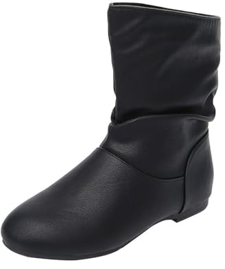 Bottines Souples en Cuir pour Femmes, Bottines à Talons Bas, Confortables et décontractées, Bottes d'équitation Classiques d'hiver, Bout Rond, à Enfiler, mi-Mollet, Chaussures de Marche Confortables