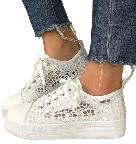 Dirndl - Scarpe da donna Dirndl da donna, in pizzo, scarpe da ginnastica Dirndl, scarpe piatte in tessuto, traspiranti, per Oktoberfest, colore bianco, 41