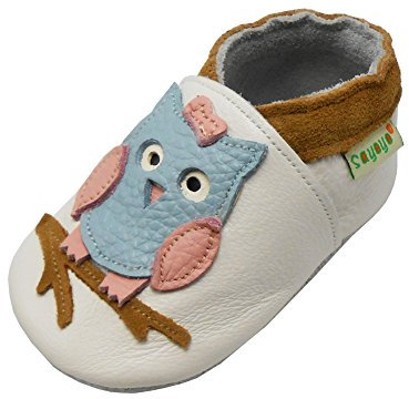SAYOYO Eule Lauflernschuhe Leder Weiche Sohle Baby Mädchen Jungen Kugelsicherer Krippe Enfants Schuhe 23/24 (18-24) XL Monate, Weiß