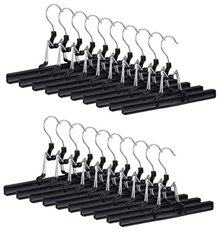 Relaxdays Set 20 Grucce per Pantaloni e Gonne, Ganci Girevoli a 360°, Morsetti Gommati, Stampelle, 26 cm, Metallo, Nero
