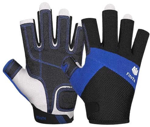 FitsT4 Sports Kayaking Gloves 3/4 or Full Finger Padded Palm Fingerless Gloves for Men Women Youth Perfect for Sailing Paddling Canoeing Boating Workout Rowing SUP and Other Water Sports