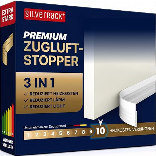 SilverRack® Dörrtätning med drag transparent [1 x 2 m] + 1 extra väggdörrstopp – självhäftande premium dörrtätning – drag stopp för dörrar som ljudisolering, köldskydd