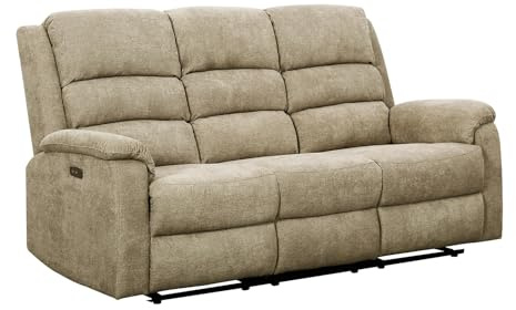 Vente-unique - Canapé 3 Places Relax électrique en Tissu Taupe avec Tablette NEVERS