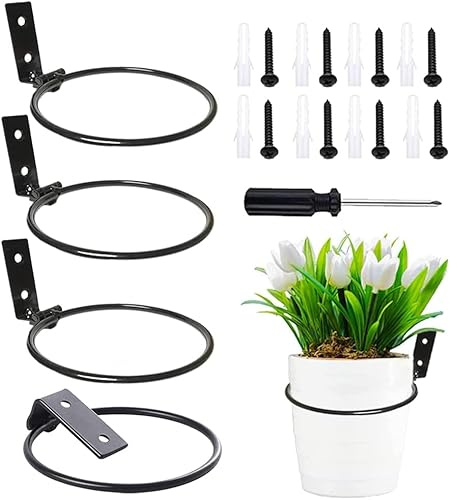 Anyingkai Support de Pot de Fleur Pliable en Métal,4 Pcs Anneau Fixé au Mur pour Plantes, Support Mural Pliant (L)
