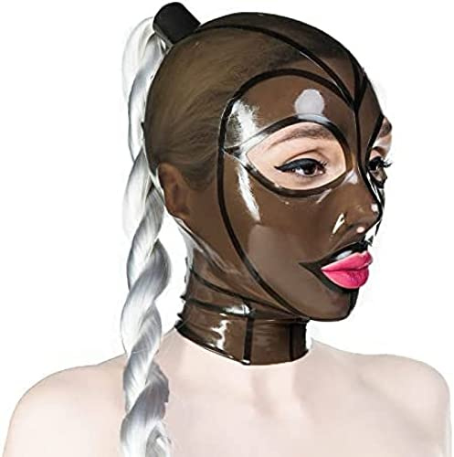 Cappuccio In Gomma Maschera In Lattice Marrone Traslucido Con Coda Di Cavallo Per Cosplay Abbigliamento Da Festa In Tuta,Piccolo