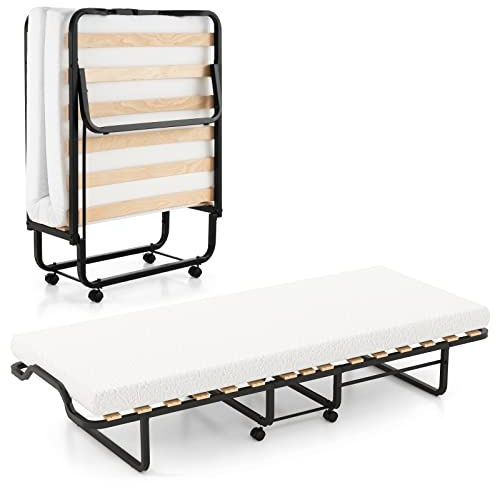 GOPLUS Lit Pliant 1 Personne 80x200 CM, Matelas 80x184 CM, Lit Pliant Adulte avec Matelas en Mémoire 10 cm Orthopédique,Charge 220KG, Lit Pliable 1 Personne pour Invités et Othopédiques
